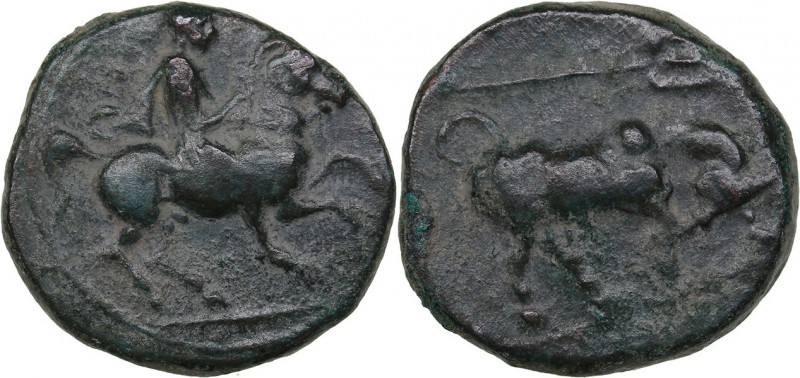 Thessaly - Krannon Æ (4th century BC)
2.41 g. 14mm. VF/VF Horseman right / Bull...