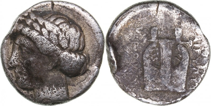 Ionia - Kolophon AR Diobol - (circa 390-350 BC)
1.01 g. 10mm. VF-/F Laureate he...