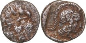 Pisidia - Selge AR Obol - (circa 350-300 BC)
0.96 g. 10mm. F/VF Facing Gorgoneion / Helmeted head of Athena to right.
