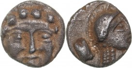 Pisidia - Selge AR Obol - (circa 350-300 BC)
0.69 g. 10mm. XF/XF Facing Gorgoneion / Helmeted head of Athena to right.