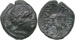 Thrace - Mesembria Æ (circa 250-175 BC)
6.88 g. 20mm. XF/XF Diademed head of female (Amazon) right / ΜΕΣΑΜ-ΒΡΙΑΝΩΝ, Athena Promachos standing left, b...