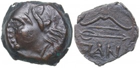 Bosporus Kingdom, Pantikapaion Æ obol (Ca. 275-245 BC)
2.85 g. 16mm. AU/AU Perisad II., 284-245 BC. Wreathed head of satyr left / Bow and arrow; ΠΑΝ ...