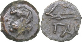 Bosporus Kingdom, Pantikapaion Æ obol (Ca. 275-245 BC)
1.34 g. 13mm. AU/AU Perisad II., 284-245 BC. Wreathed head of satyr left / Bow and arrow; ΠΑΝ ...