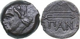 Bosporus Kingdom, Pantikapaion Æ obol (Ca. 275-245 BC)
4.72 g. 17mm. XF/XF Perisad II., 284-245 BC. Wreathed head of satyr left / Bow and arrow; ΠΑΝ ...