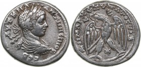 Roman - Syria - Seleucis and Pieria. Antioch Tetradrachm - Laodikeia ad Mare. Caracalla (197-217 AD)
13.66 g. 27mm. VF/VF+ ANTWNЄINOC CЄB, laureate, ...