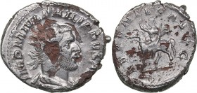 Roman Empire Antoninianus - Philip the Arab (244-249 AD)
5.37 g. 23mm. F/VF Mint luster. IMP M IVL PHILIPPVS AVG, Bust right/ ADVENTVS AVGG, Philip r...