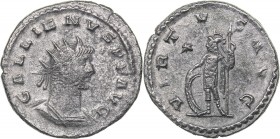 Roman Empire Antoninianus - Gallienus (253-268 AD)
3.33 g. 20mm. VF/VF GALLIENVS AVG, Bust of emperor to the right/ VIRTVS AVG, Soldier standing left...