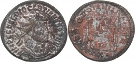 Roman Empire Radiate Antoninian - Diocletian 284-305 AD
3.58 g. 22mm. VF/F IMP C C VAL DIOCLETIANVS P F AVG, Bust right/ CONCORDIA MILI-TVM.