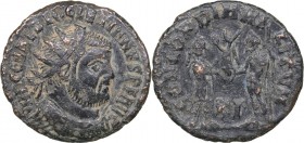 Roman Empire Radiate Æ Follis - Diocletian 284-305 AD
2.59 g. 21mm. F/F IMP C C VAL DIOCLETIANVS P F AVG, Bust right/ CONCORDIA MILI-TVM.