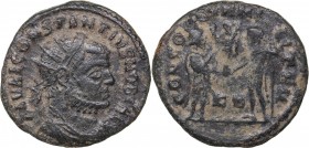 Roman Empire Radiate Æ follis - Constantius I Chlorus 293-305 AD
3.34 g. 21mm. F/F FL VAL CONSTANTIVS NOB CAES, Bust right/ CONCORDIA MILITVM