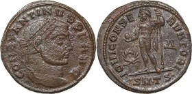 Roman Empire Æ follis - Constantine I 307-337 AD
5.18 g. 24mm. F/F CONSTANTINVS PF AVG, Bust of emperor righ/ IOVI CONSERVATORI AVGG, Jupiter standin...