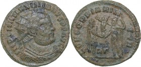 Roman Empire Radiate Æ follis - Maximianus Herculius 286-305 AD
3.07 g. 21mm. F/F IMP C M A MAXIMIANVS P F AVG, Bust of emperor righ/ CONCORDIA MILIT...