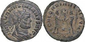Roman Empire Radiate Æ follis - Maximianus Herculius 286-305 AD
3.17 g. 22mm. F/F IMP C M A MAXIMIANVS AVG, Bust of emperor righ/ CONCORDIA MILITVM