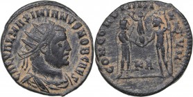 Roman Empire Radiate Æ follis - Maximianus Herculius 286-305 AD
2.85 g. 20mm. F/F GAL VAL MAXIMIANVS NOB CAES, Bust of emperor righ/ CONCORDIA MILITV...