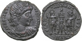 Roman Empire - Antioch Æ follis 335-337 - Constantine I 307/310-337 AD
1.46 g. 16mm. AU/XF Emperor's bust / Soldiers and banner.