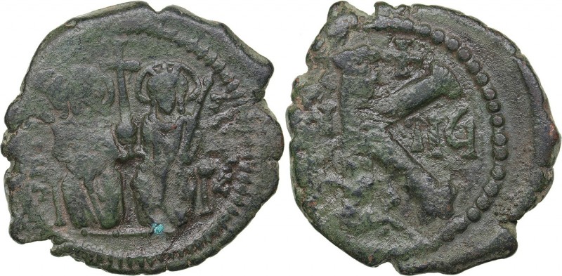 Byzantine AE Half Follis - Justin II and Sophia (565-578 AD)
6.60 g. 25mm. F/F