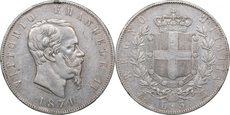 Italy 5 lire 1871
24.87 g. VF/VF