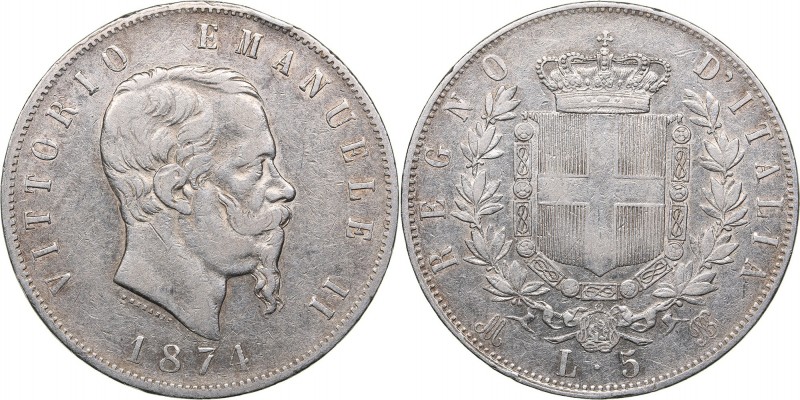 Italy 5 lire 1874
24.87 g. VF/VF