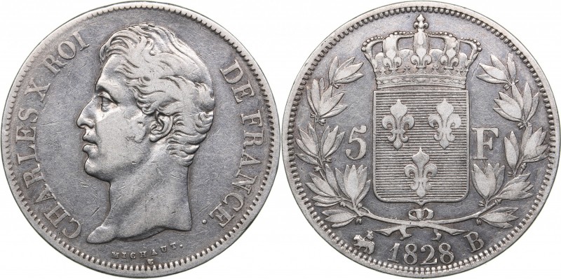 France 5 francs 1828 B
24.51 g. VF-/VF-