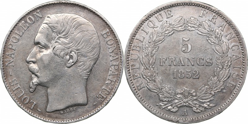 France 5 francs 1852 A
24.92 g. VF/VF KM# 773.