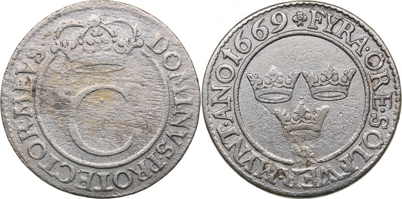 Sweden 4 öre 1669 - Karl XI (1660-1697)
2.85 g. VF/F SM 194.