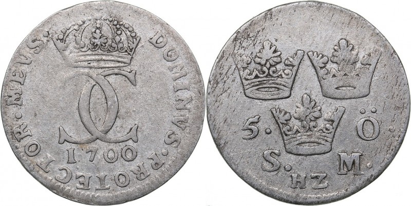 Sweden 5 öre 1700 - Karl XII (1697-1718)
3.11 g. F/F+ SM 101.