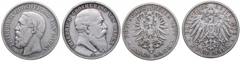 Germany - Baden 2 mark 1877 & 1902 (2)
F-VF, 10.86 g., 11.06 g.