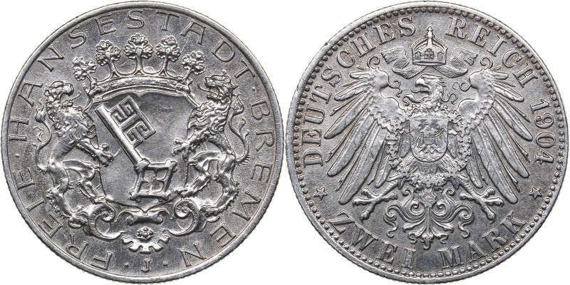 Germany - Bremen 2 mark 1904 J
11.15 g. AU/AU Mint luster.