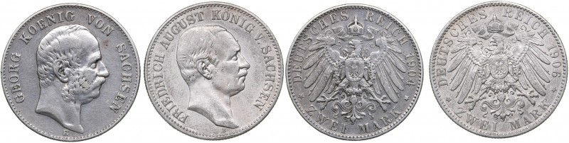 Germany - Saxony 2 mark 1904 & 1906 (2)
VF/VF+ 11.00 g., 10.96 g.