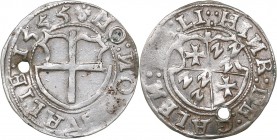 Reval Ferding 1555 - Heinrich von Galen (1551-1557)
Livonian order. 2.52 g. AU/AU Haljak# 163c R. Rare! The hole.
