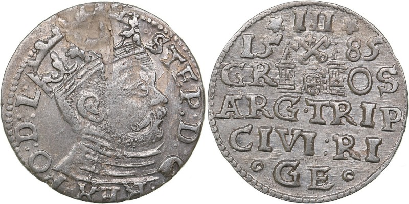 Riga 3 grosz 1585 - Stephen Batory (1576-1586)
2.14 g. VF/AU Iger R.85.1.j