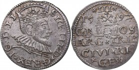 Riga 3 grosz 1592 - Sigismund III (1587-1632)
2.53 g. AU/UNC Mint luster. In the Name of the Rulers of Poland-Lithuania in Riga. Iger R.92.1.с. Halja...