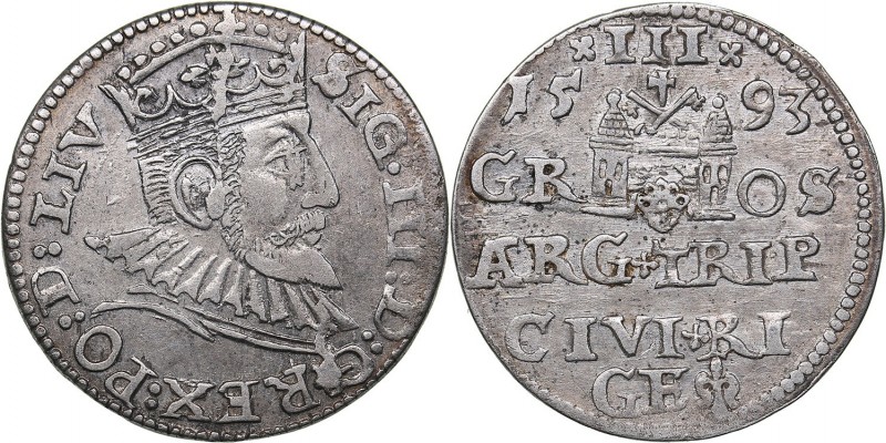 Riga 3 grosz 1593 - Sigismund III (1587-1632)
2.22 g. VF+/XF+ In the Name of th...