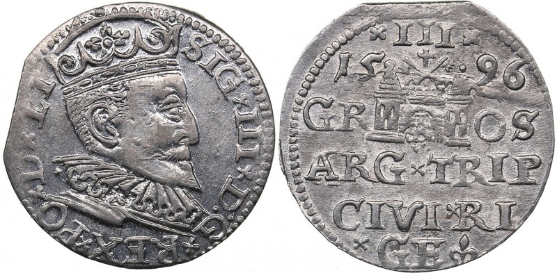 Riga 3 grosz 1596 - Sigismund III (1587-1632)
2.21 g. AU/AU Mint luster. In the...