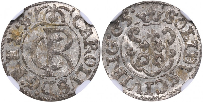 Riga Solidus 1665 - Karl XI (1660-1697) NGC MS 64
Mint luster. Very rare condit...