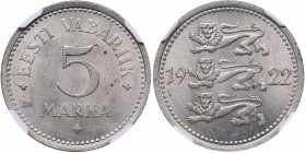 Estonia 5 marka 1922 NGC MS 63
NGC MS 63. KM# 3. Rare condition. Mint luster.