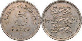 Estonia 5 marka 1924
4.75 g. AU/AU KM# 3a. Rare condition. Mint luster.