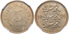 Estonia 5 marka 1924 NGC MS 62
NGC MS 62. KM# 3a. Rare condition. Mint luster.