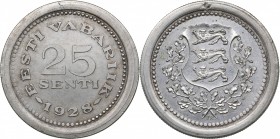 Estonia 25 senti 1928 - Silver Pattern
15.11 g. 30mm. AU/UNC Mint luster. Laan #P14 U. Unique. The only coin minted. 
"The coin was made to test ou...