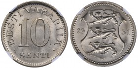 Estonia 10 senti 1931 NGC MS 66
Mint luster. Very rare condition! KM# 12