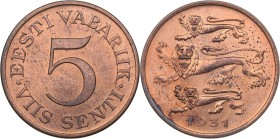 Estonia 5 senti 1931
5.04 g. UNC/UNC KM# 11. Rare condition. Mint luster.