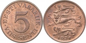 Estonia 5 senti 1931
5.06 g. UNC/UNC KM# 11. Rare condition. Mint luster.