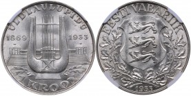Estonia 1 kroon 1933 Song Festival NGC MS 65
Mint luster. Very rare condition! KM# 14