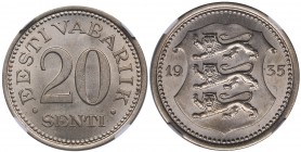 Estonia 20 senti 1935 NGC MS 65
Mint luster. Very rare condition! KM# 17