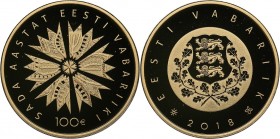 Estonia 100 euro 2018 - 100 years to the Republic of Estonia
5.65 g. PROOFLIKE. Box and certificate.