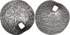 Lithuania 1/2 grosz 1566 - Sigismund II Augustus (1545-1572)
1.13 g. XF/XF Ivanauskas# 4SA174-48 RR. Rare. The hole.
