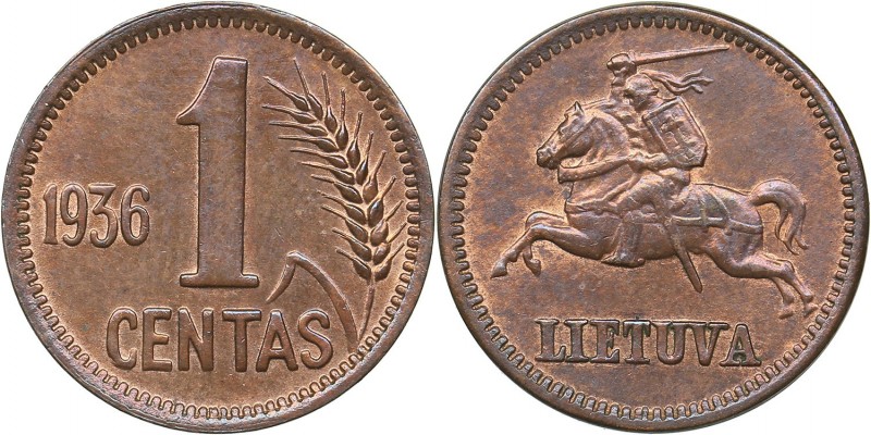 Lithuania 1 centas 1936
1.85 g. UNC/UNC Mint luster. Rare condition. KM# 79.