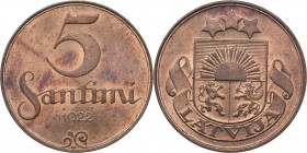 Latvia 5 santimi 1922
2.99 g. UNC/UNC Mint luster. Rare condition. KM# 3