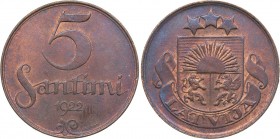 Latvia 5 santimi 1922
2.94 g. UNC/UNC Mint luster. KM# 3