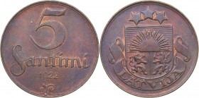 Latvia 5 santimi 1922
2.98 g. UNC/UNC Mint luster. KM# 3